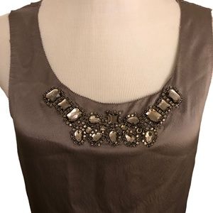 Ann Taylor Embellished Taupe Silk Tank